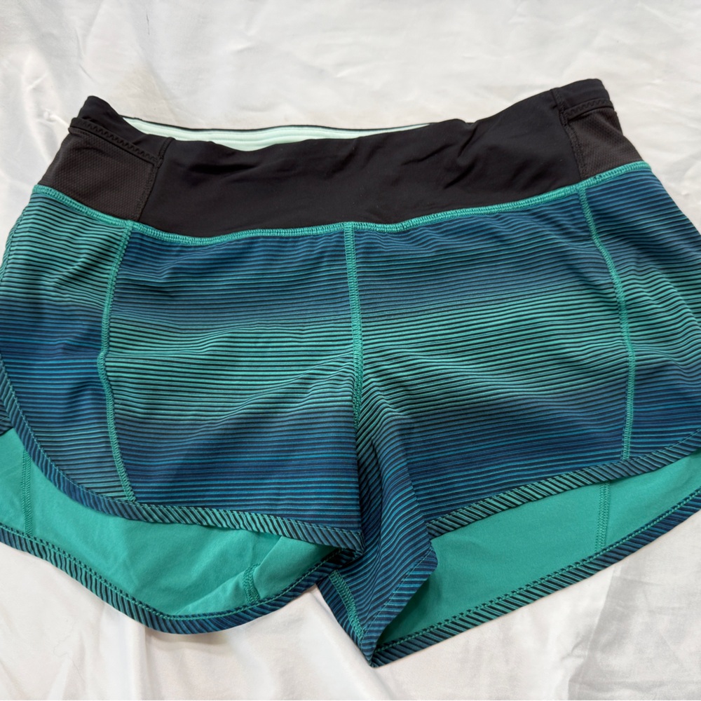 lululemon athletica Blue Teal Striped Running Shorts
